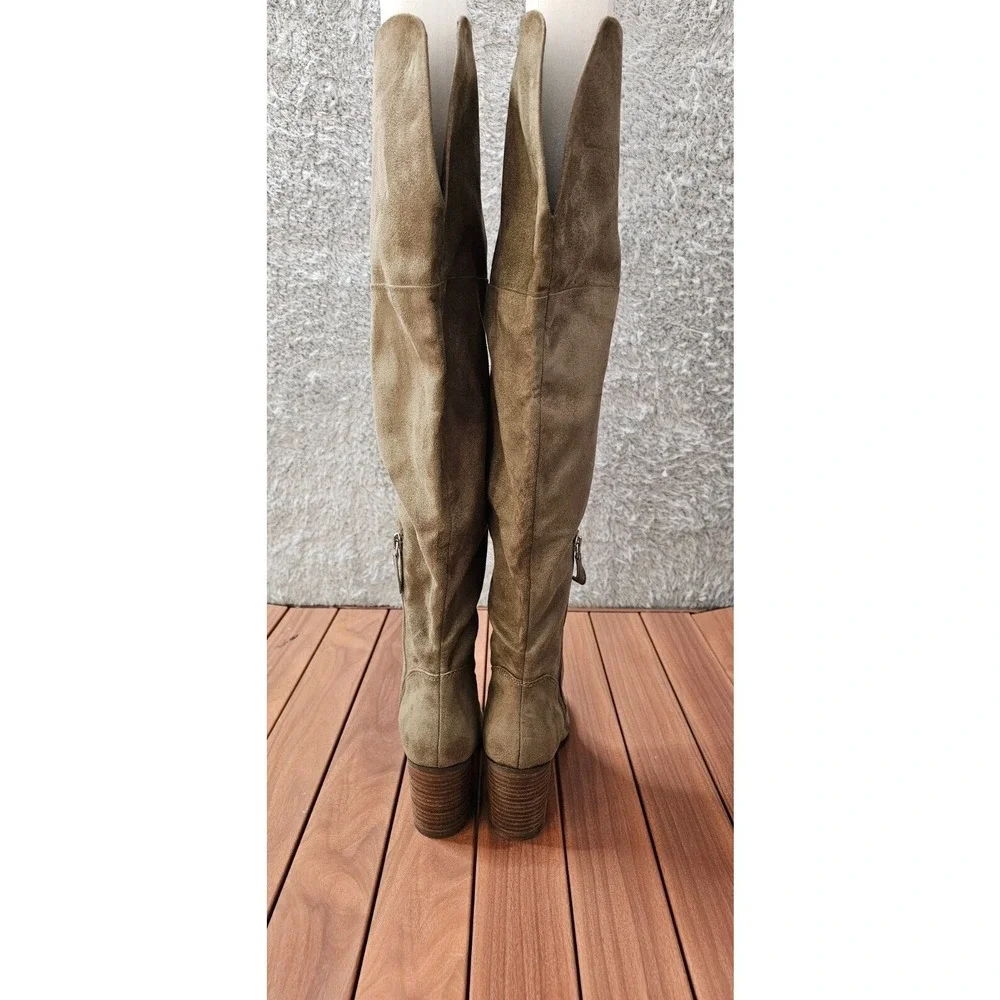 BP Luke Over The Knee Boots Taupe Faux Suede Block Heel Womens 6M Excellent